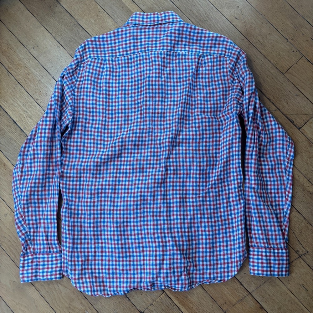 JCrew Irish Linen Shirt Baird McNutt Mens M Slim Fit Plaid Red Blue - Picture 4 of 6